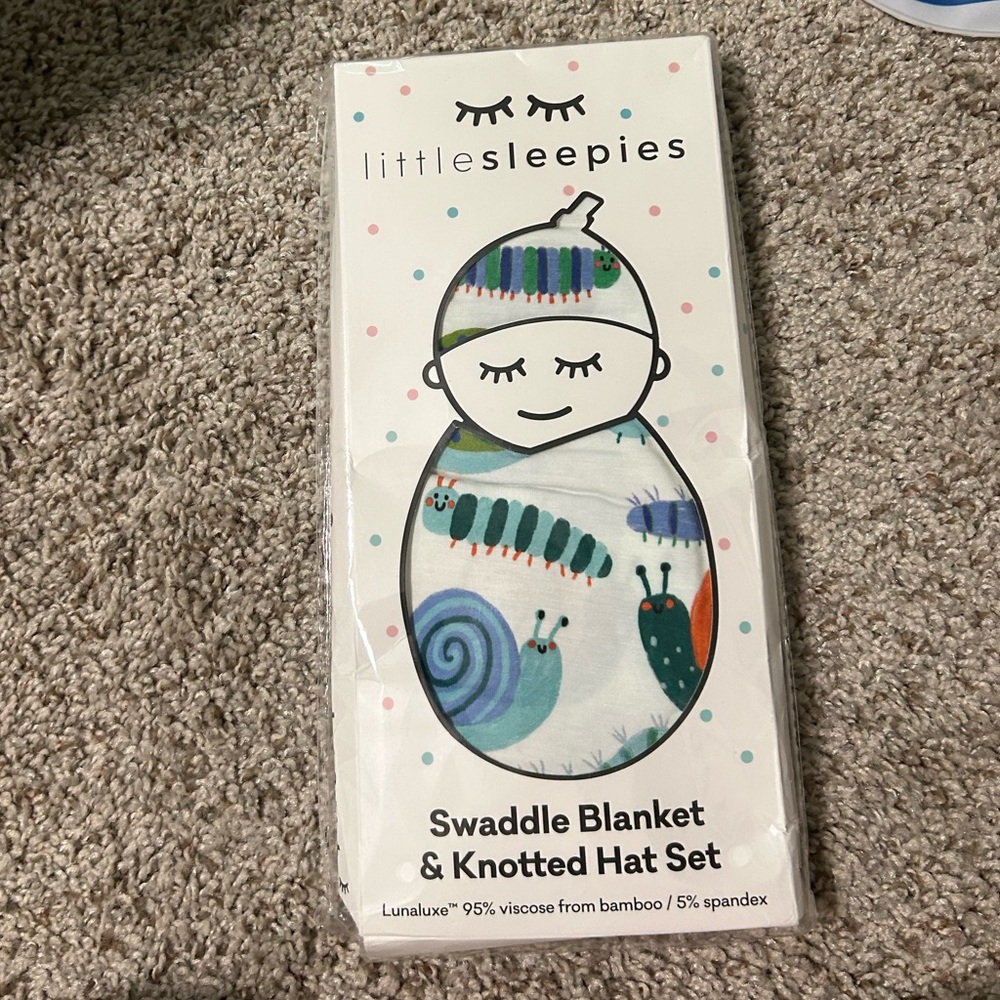 Little Sleepies Inchin Along Swaddle and Hat Set